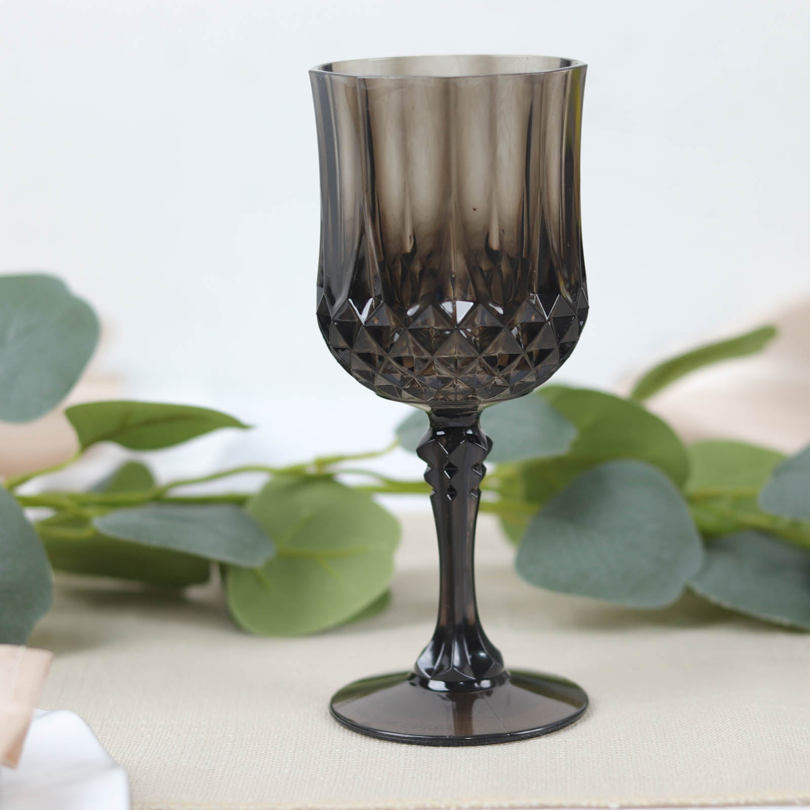 BalsaCircle 6 Disposable 8 oz Black Crystal Cut Goblets Plastic Wine Glasses Party Events ...