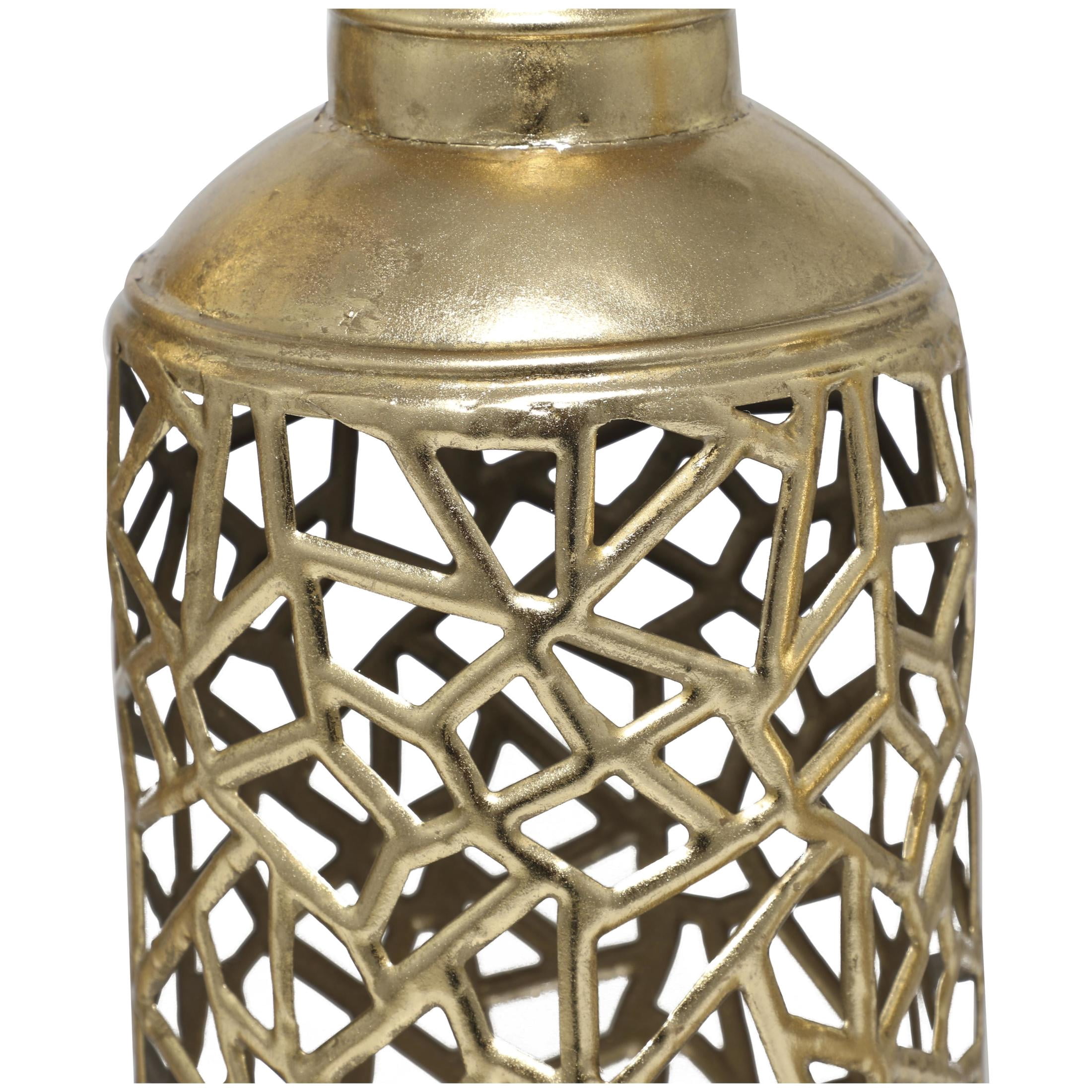 DecMode 30, 25, 21"H Geometric Tall Slim Floor Gold Metal Vase with Open Frame Design, Set of 3