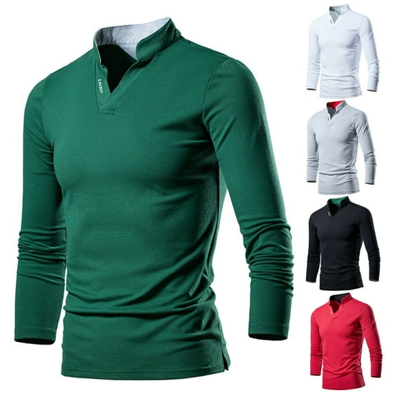 Drindf Gifts for Men! Long Sleeve Sports Tops for Men Big and Tall Standing Collar Shirts Athletic Moisture Wicking Workout Tees Slim Fitted Casual T Shirt