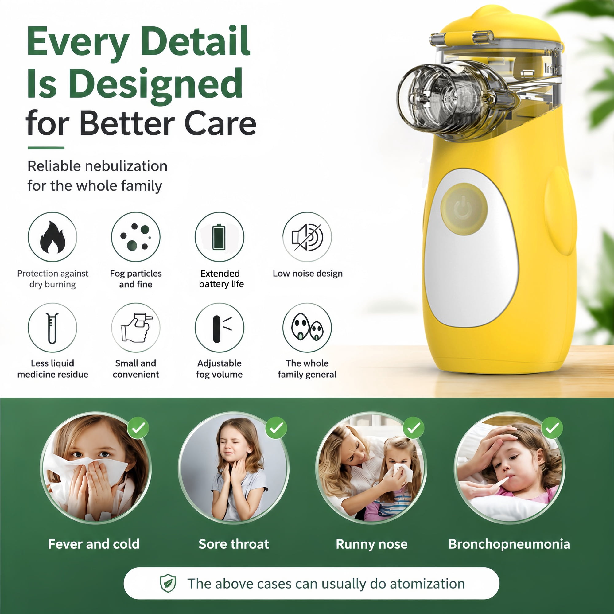 Ziqing Handheld Ultrasonic Steam Inhaler,Cool Mist Breathing Humidifier for Adults & Kids