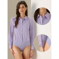 thumbnail image 2 of DARING DIVA Leotard Shirt Collared Button Down Long Sleeves Bodysuit M Purple, 2 of 6