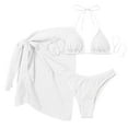thumbnail image 4 of JIANJIA Swim Suits for Women Summer Solid Color Sexy Lace Up Halter Hollow Brassiere With Thongs Mesh Cover Up Swimming Skirt Three Piece Bikinis Swimwears Beachwear,White,L, 4 of 5