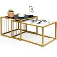 thumbnail image 1 of Gymax Table Basse Moderne en Marbre sur Table à Grignoter avec Cadre en Métal Doré, 1 of 10