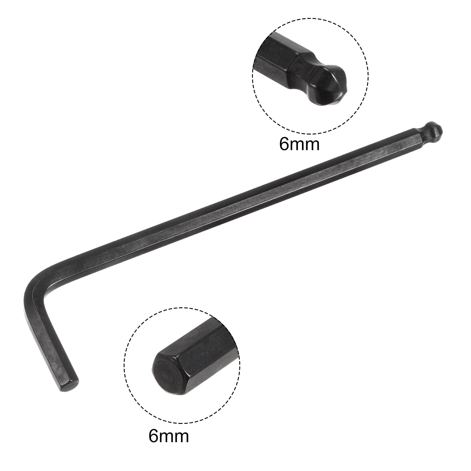 Unique Bargains Ball End Hex Key Wrench L Shaped Long Arm CR-V Black 6mm