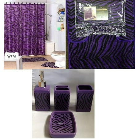 Complete Bath Accessory Set Black Purple Zebra Animal Print Complete Bath Accessory Set Black Purple Zebra Animal Print Rug