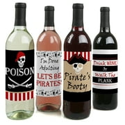 Beware of Pirates Pirate Birthday Party Wine Bottle Label Stickers Set of 4 by Big Dot of Happiness, LLC