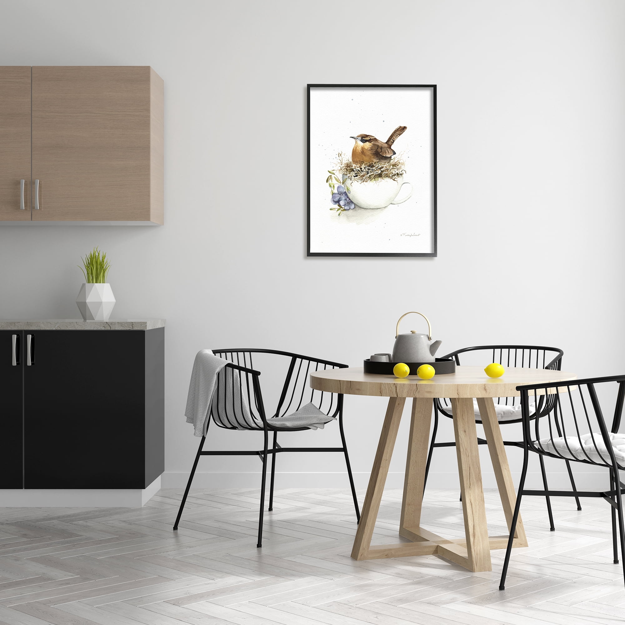 Stupell Industries Bird Nest in Teacup Animals & Insects Painting Black Framed Art Print Wall Art, 24 x 30