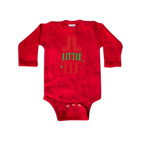 

Inktastic Little Elf Elf Shoes Christmas - Red Green Gift Baby Boy or Baby Girl Long Sleeve Bodysuit