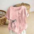 thumbnail image 5 of Xuyuer Women's Casual Linen Round Neck Printed Short Sleeve Button Blouse, Breathable Summer Top for Vacation Wear, Market Days and Relaxed Boho Style, 5 of 5