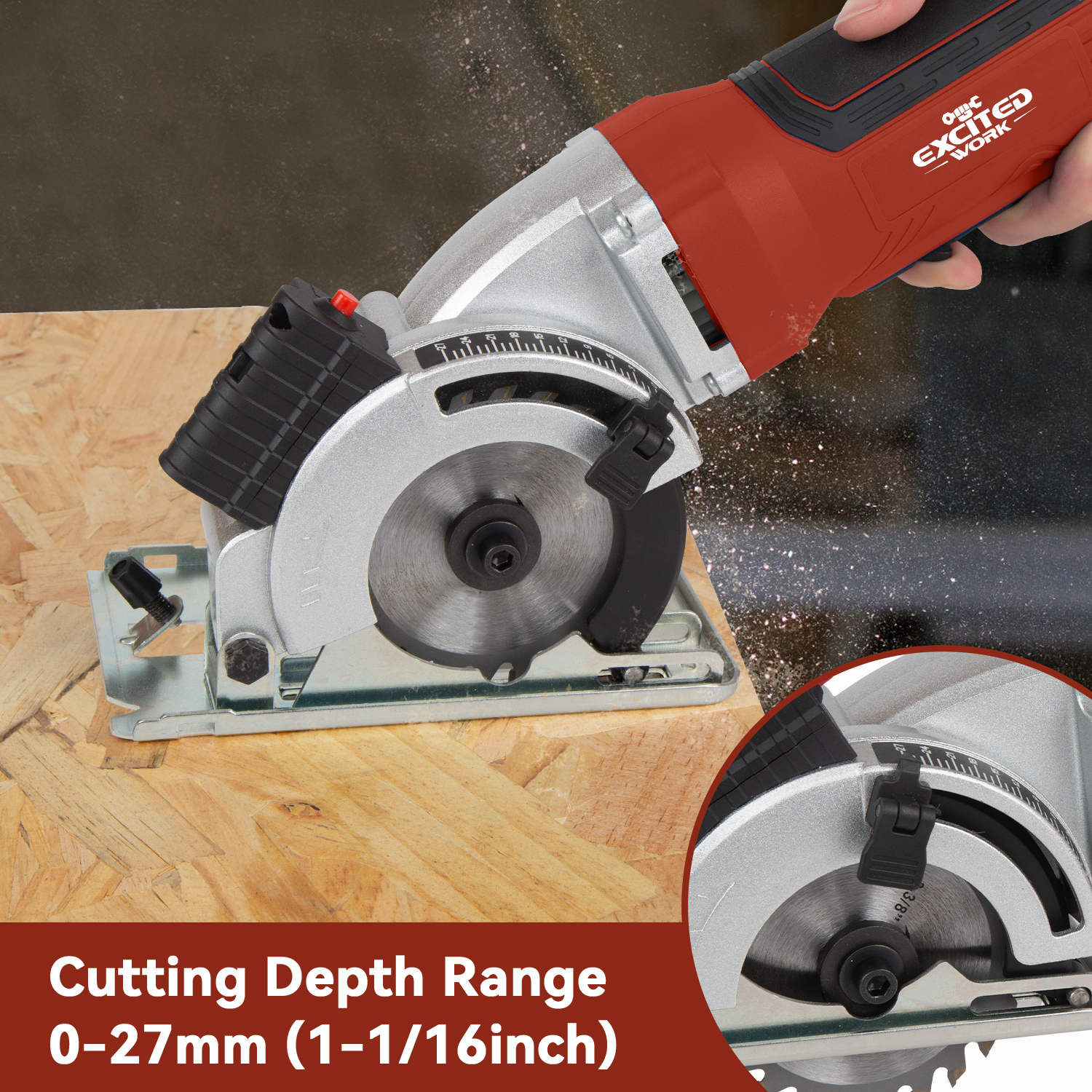 EXCITED WORK, 4.5Amps 3-3/8 in Electric Circular Laser Guided Power Saw, 6500 RPM