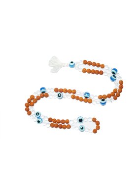 Mogul Yoga Beads White Moonstone Rudraksha Malabeads Evil Eye Tantra Necklace