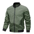 thumbnail image 1 of RXIRUCGD Men's Solid Color Pocket Zippered Jacket, Army Green, Size: 5XL, 1 of 8
