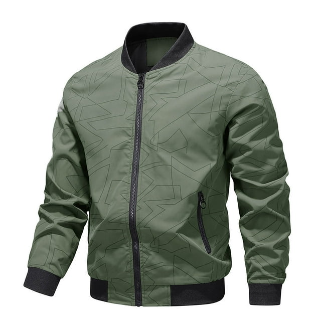 RXIRUCGD Men's Solid Color Pocket Zippered Jacket, Army Green, Size: 5XL