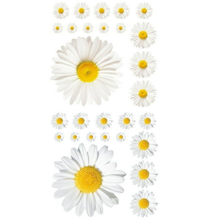 Daisy Wall Decals - 3D DIY Removable Flower Stickers, Peel and Stick Floral Decals for Kids, Nursery, Home, Living Room, Bedroom, Bathroom White