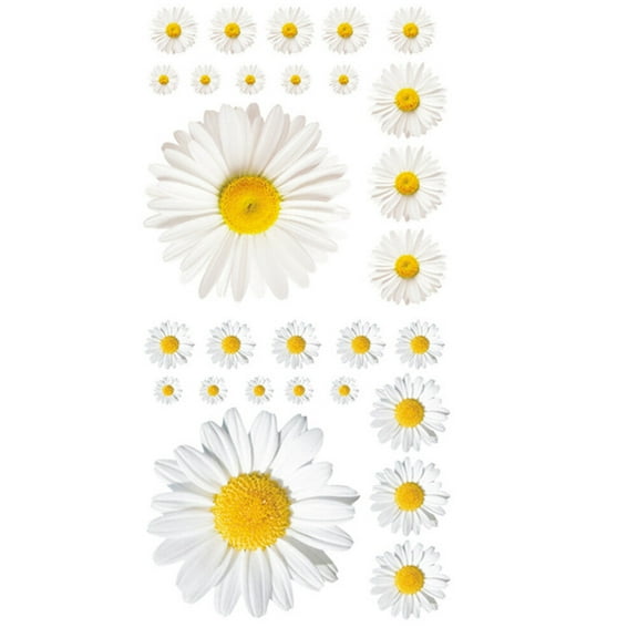 Daisy Wall Decals - 3D DIY Removable Flower Stickers, Peel and Stick Floral Decals for Kids, Nursery, Home, Living Room, Bedroom, Bathroom White