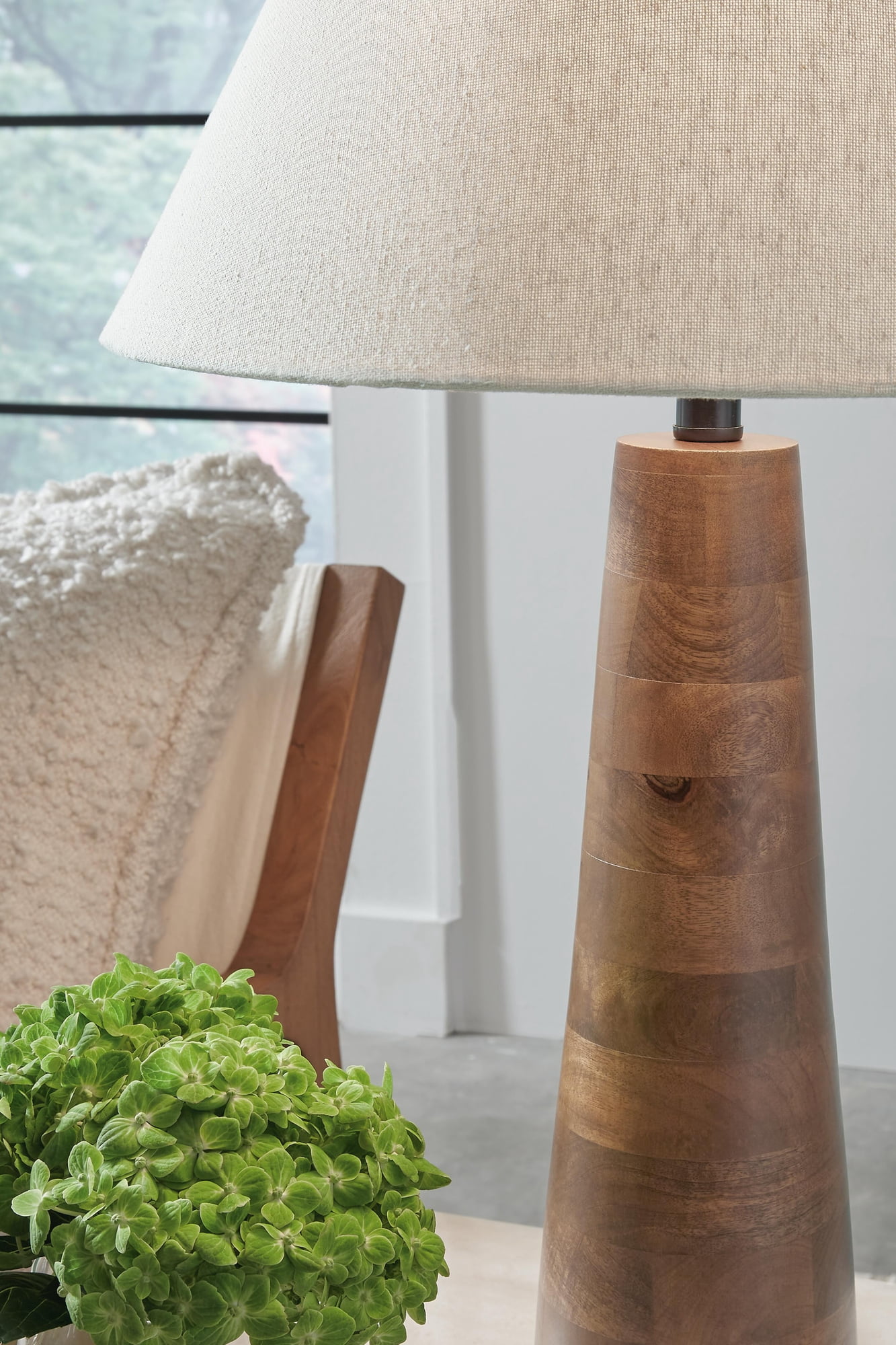 Signature Design by Ashley Danset Natural Wood Table Lamp with Fabric Shade - Honey Brown