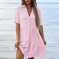 thumbnail image 4 of SAWOBUUN Womens Striped Shirt Dress Short Sleeve V Neck Button Mini Dress Tiered Casual Summer Beach Sundress, 4 of 7