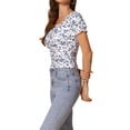 thumbnail image 4 of INSPIRAR CHIC Blusa de campesina floral de ajuste delgado para mujer, top corto con fruncidos en rosa y azul, 4 of 6