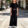 thumbnail image 4 of Amidoa Girls Summer Outfit Sets 2 Piece T-Shirt Graphic Short Sleeve and Casual Pants Set Kids Clothing Sets Black Size 14, 4 of 5