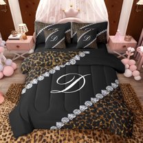 jejeloiu Abstract Monogrammed D 7 Pieces Bedding Comforter Set,3D Luxury Diamond Full Bedding Set For Men Women Reversible