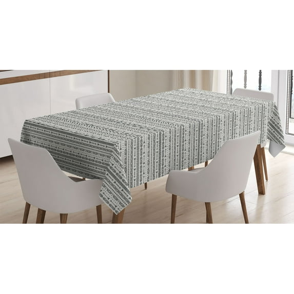 Geometric Tablecloth, Hand Drawn Inspired Monochrome with Various Elements, Rectangle Satin Table Cover Accent for Dining Room and Kitchen, 60" X 90", Charcoal Grey White, by Ambesonne