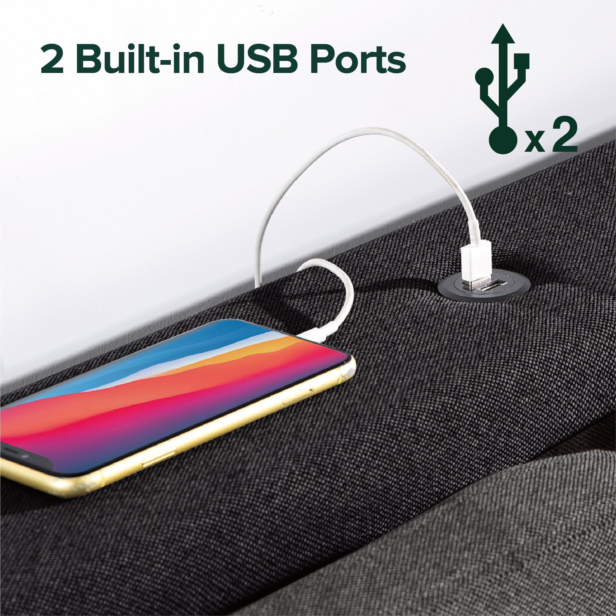 Zinus 41" Avery Platform Bed, Reclining Fabric Headboard and USB Ports, Black, Full