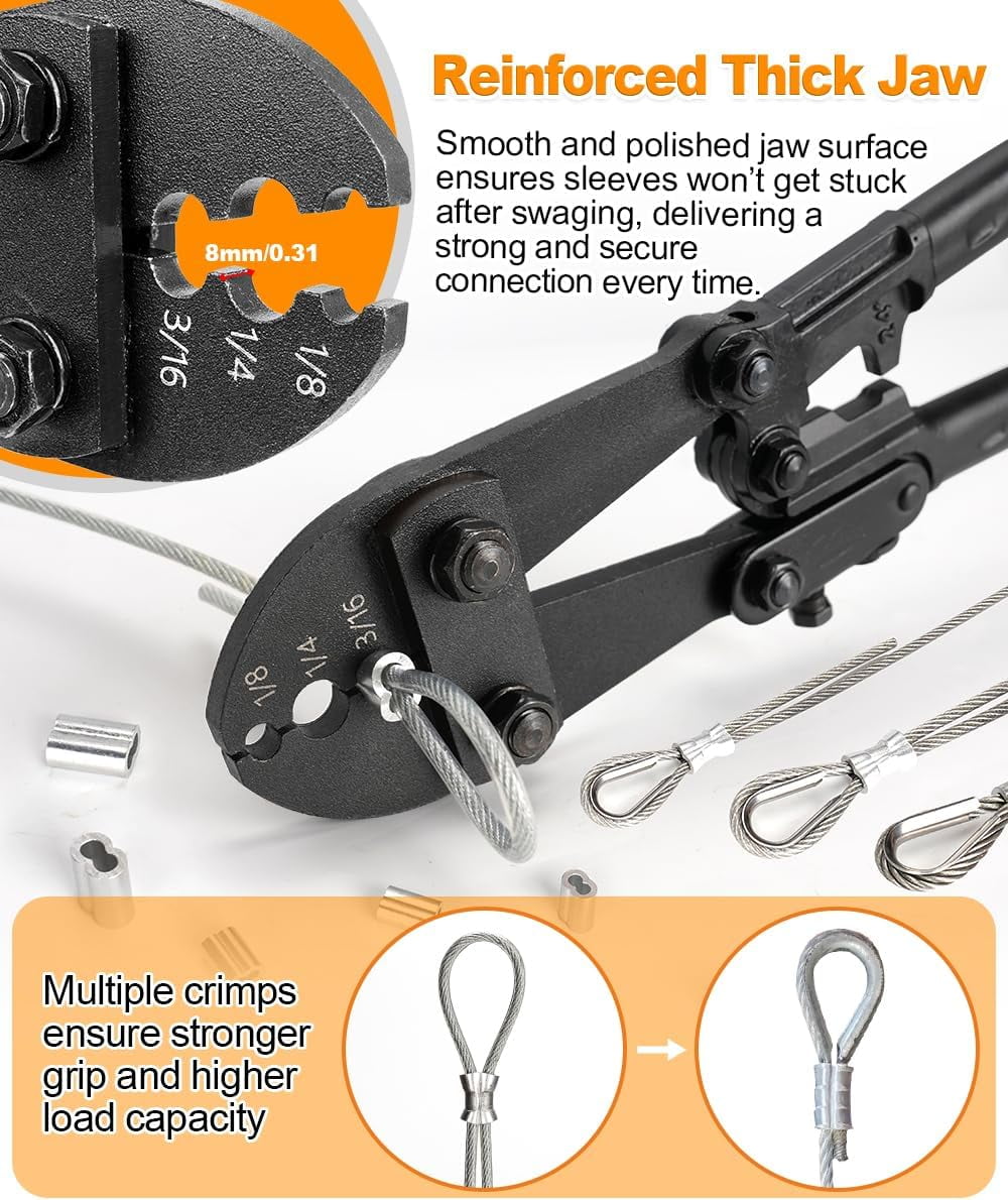 Tootaci Wire Rope Crimping Tool, Metal Cable Swaging Tool for Aluminum Oval Sleeves, Double Sleeves, Crimping Loop sleeve from 1/16-inch to 1/8-inch