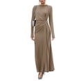 thumbnail image 1 of Vestido Maxi Ajustado para Mujer con Mangas Largas, Cuello Redondo y Corte Ajustado para Cóctel Caqui M, 1 of 10