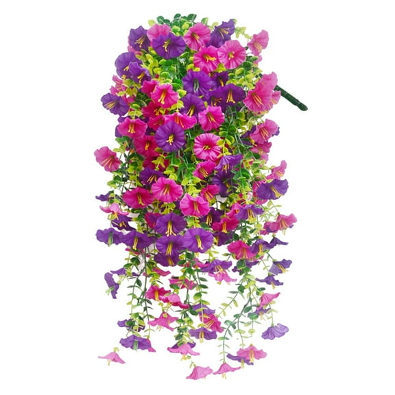 Artificial Hanging Morning Glory Flowers for Outdoor, 1pc Fake Plants Long Vine Morning Glory Eucalyptus, UV Resistant Realistic Faux Greenery Outside Patio Porch Garden Spring Summer Decor