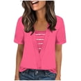 thumbnail image 2 of Short Sleeve T-Shirt for Women Faux Two-Piece Design Striped Print Patchwork V-Neck Layered Look Relaxed Fit Soft Breathable Casual Summer Tee Shirt, 2 of 5