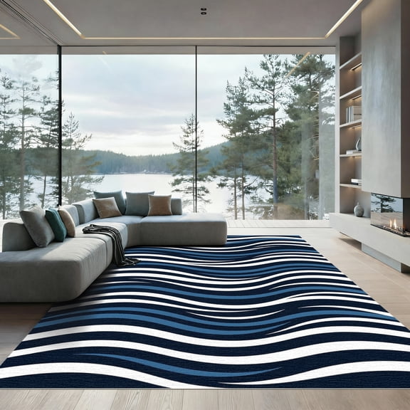 ODIKA 4'x6' Machine Washable Non-Slip Area Rug, Modern Navy Blue High Traffic Rug, Blue, 1160836