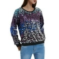 thumbnail image 3 of Women's Glitter Sequin Sweatshirt Long Sleeve Pullover Tops with Ribbed Cuffs, 3 of 5