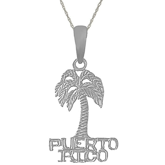925 Sterling Silver Travel Charm Pendant with Chain, Puerto Rico Under Palm Tree Flat