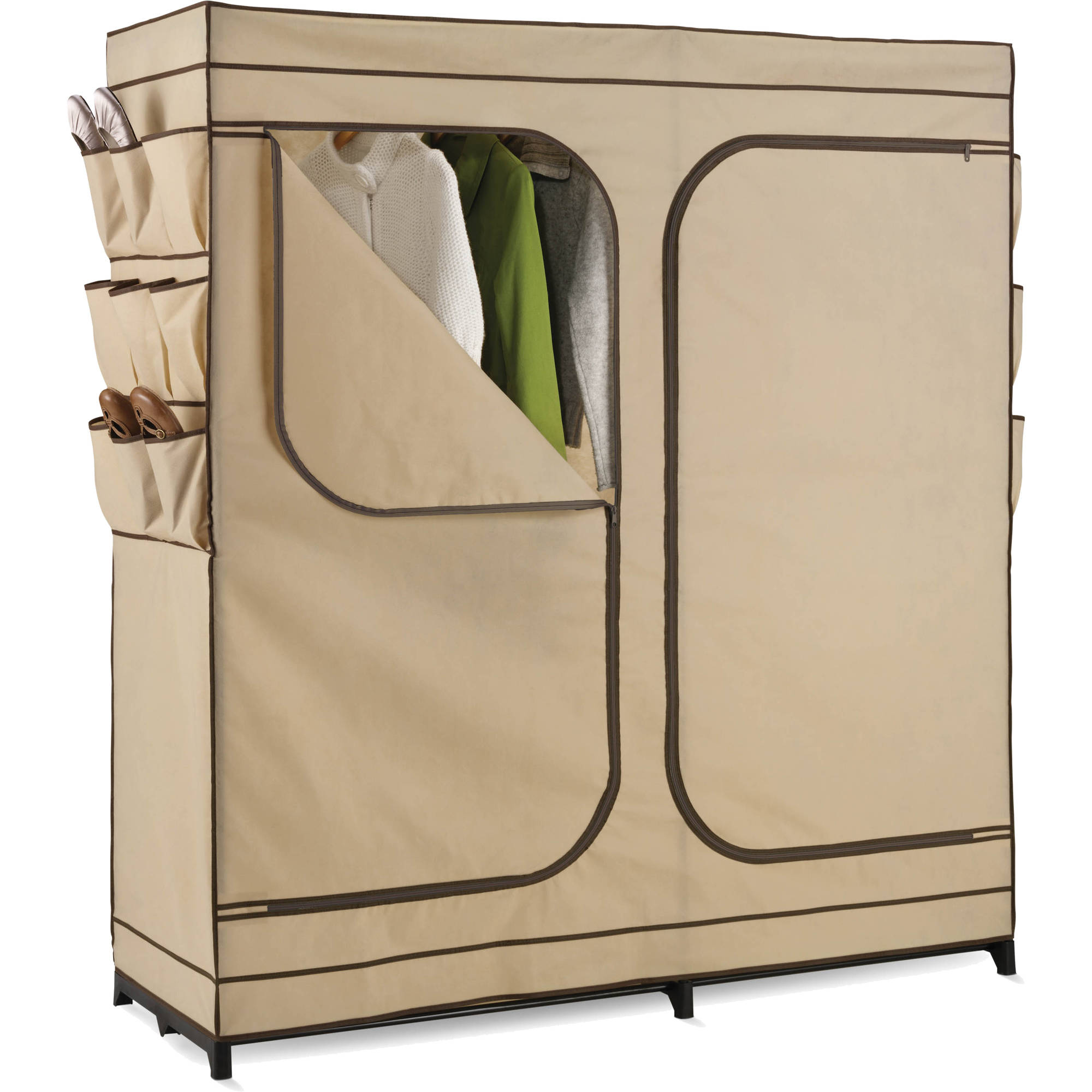 Honey Can Do 60" 2-Door Closet Storage with Shoe Organizer, Khaki ...