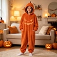 thumbnail image 2 of Otqutp Kids Halloween Fleece Jumpsuit Jack O Lantern Hooded Jumpsuit Full Zip One Piece Fall Warm Dress Up Clothes 2-13 Years, 2 of 4