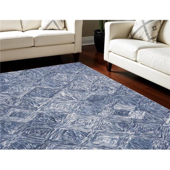 HomeRoots 554766 8 x 11 ft. Wool Geometric Rectangle Area Rug, Denim Blue & Ivory