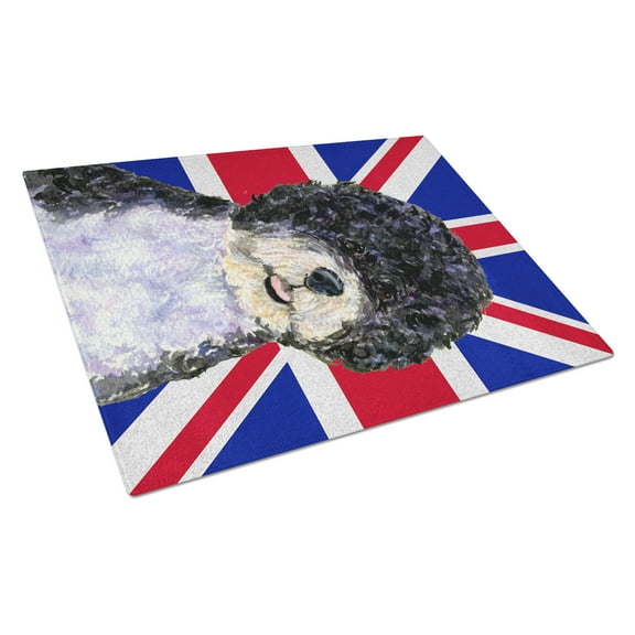 Caroline's Treasures Portuguese Water Dog with English Union Jack British Flag Glass Cutting Board Large Size
