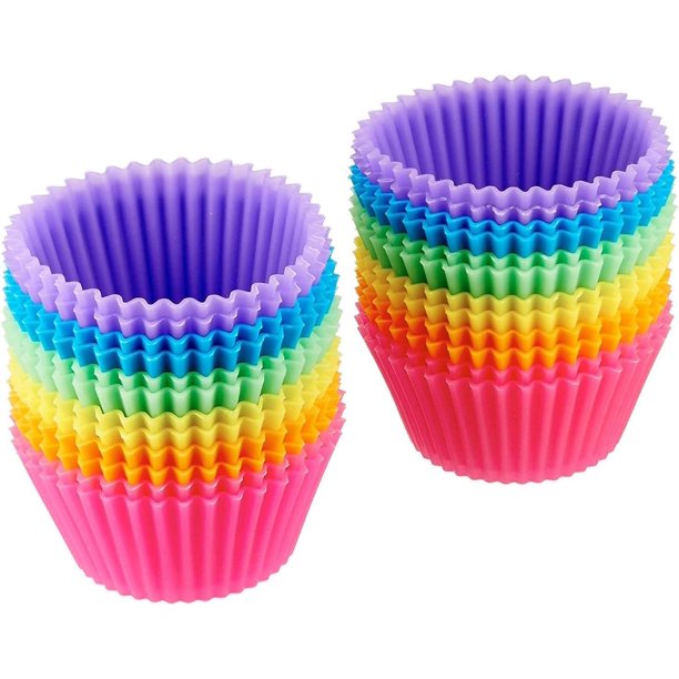 Juego de 12 moldes de silicona para hornear, moldes reutilizables para muffins, moldes antiadherentes para cupcakes, moldes de silicona para cupcakes, tamaño estándar, moldes reutilizables para