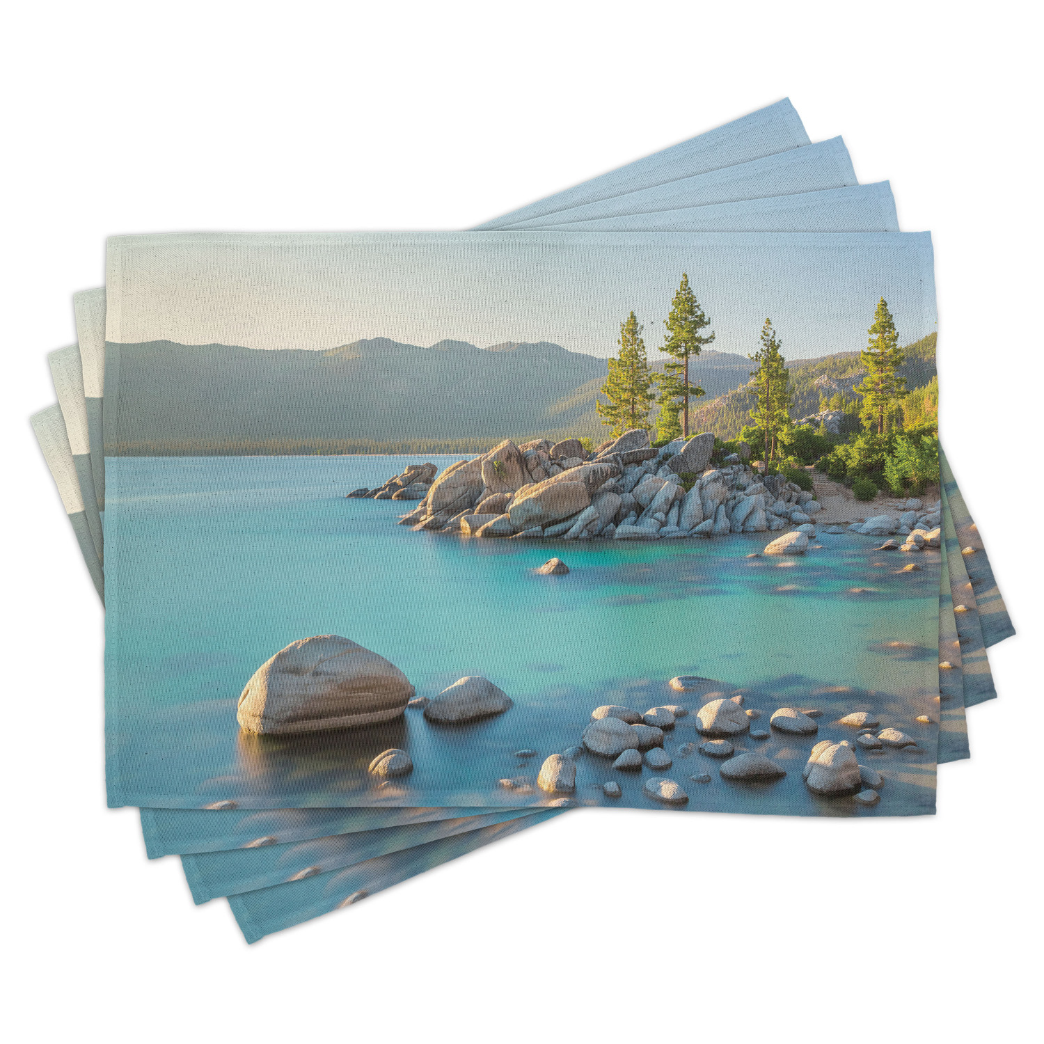 Lake Placemats Set of 4 Pastoral Spring Time Scenery in Provincial