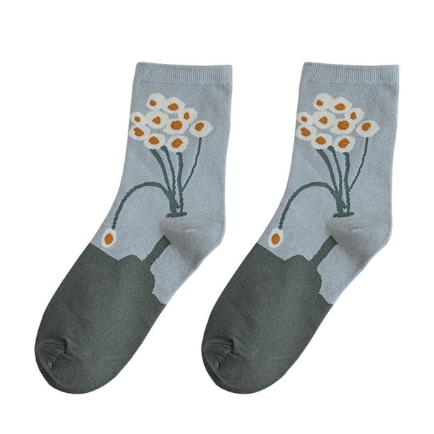 Calcetines de algodón de primavera para mujer, medias con adorno de volantes y burbujas, estilo Pastoral japonés de Harajuku, Retro, colorido, estampado Floral