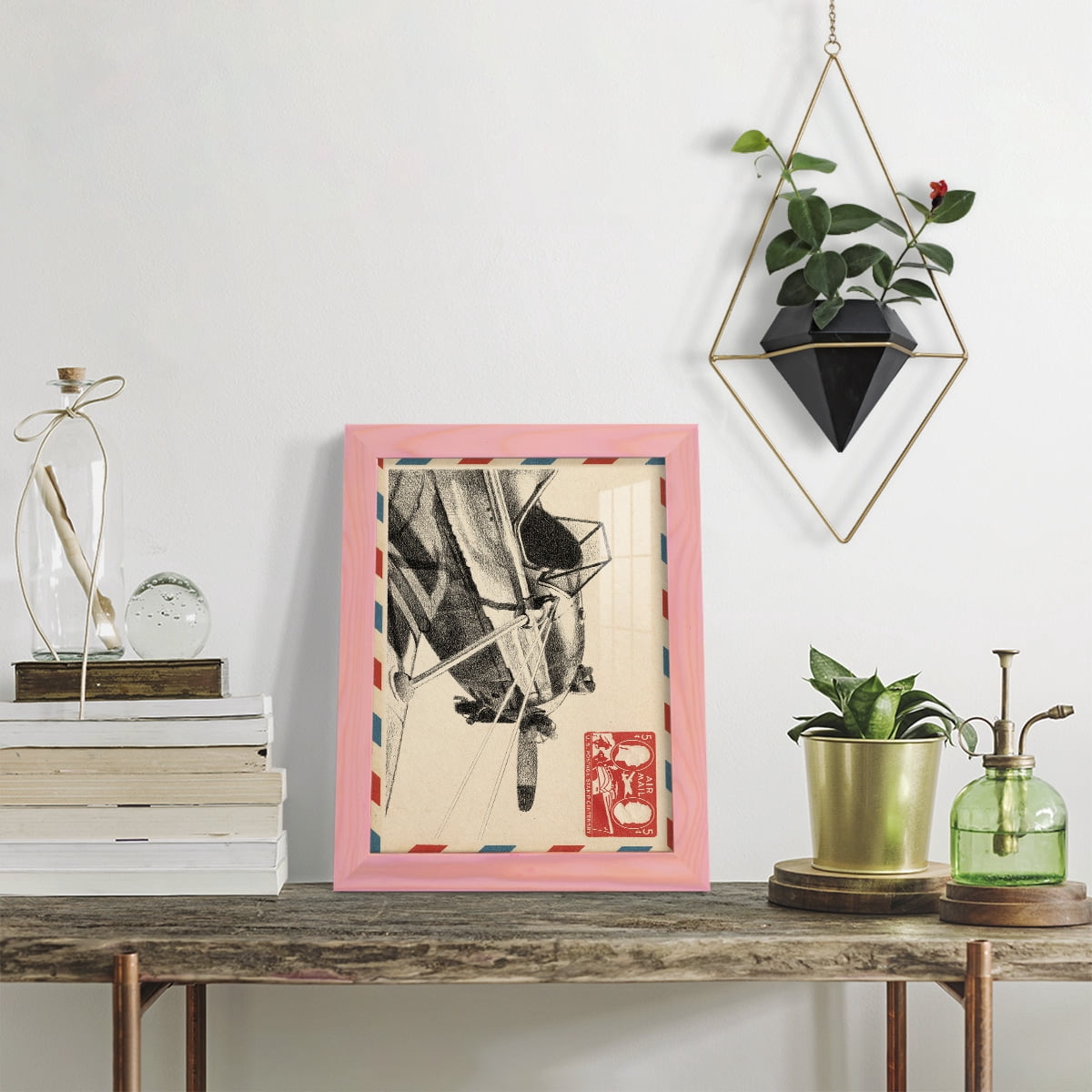 Vintage Airmail I -Framed Print w/glass-Sunset Pink
