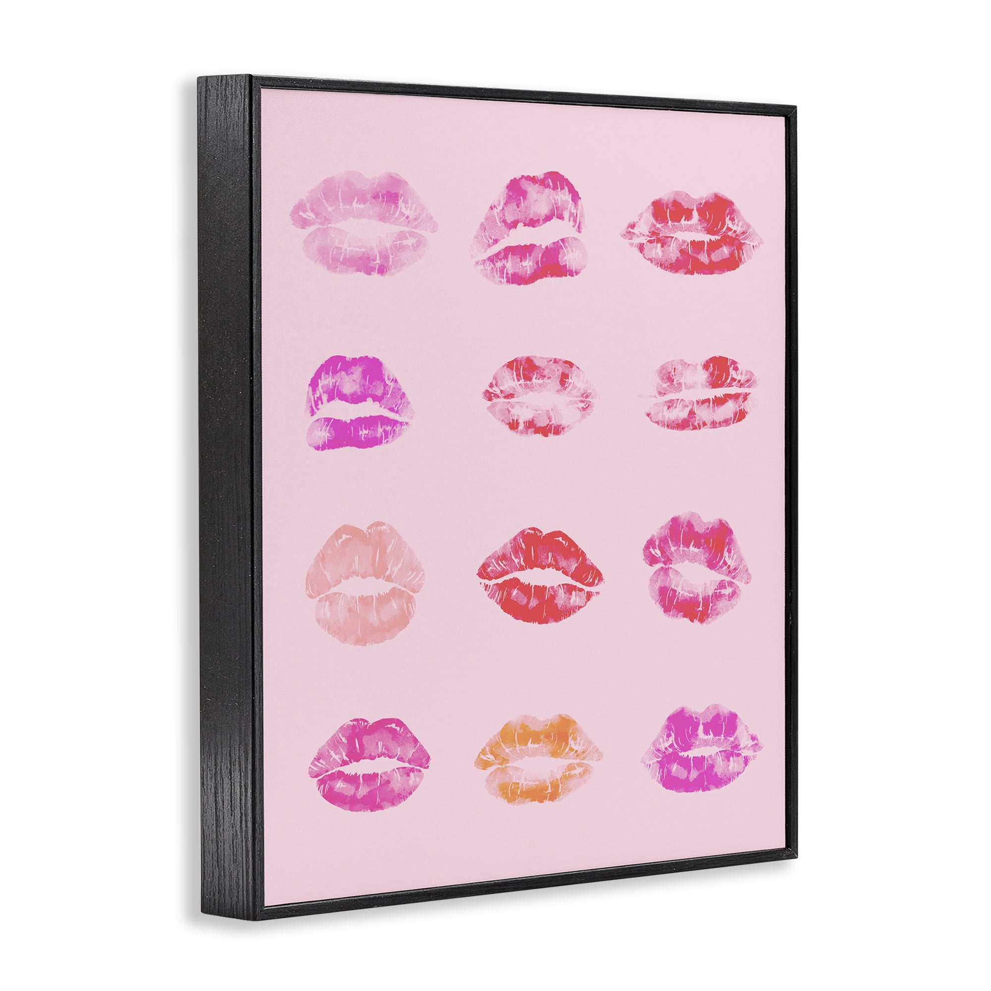 Stupell Industries Lipstick Kiss Pattern Beauty & Fashion Painting Black Framed Art Print Wall Art, 16 x 20