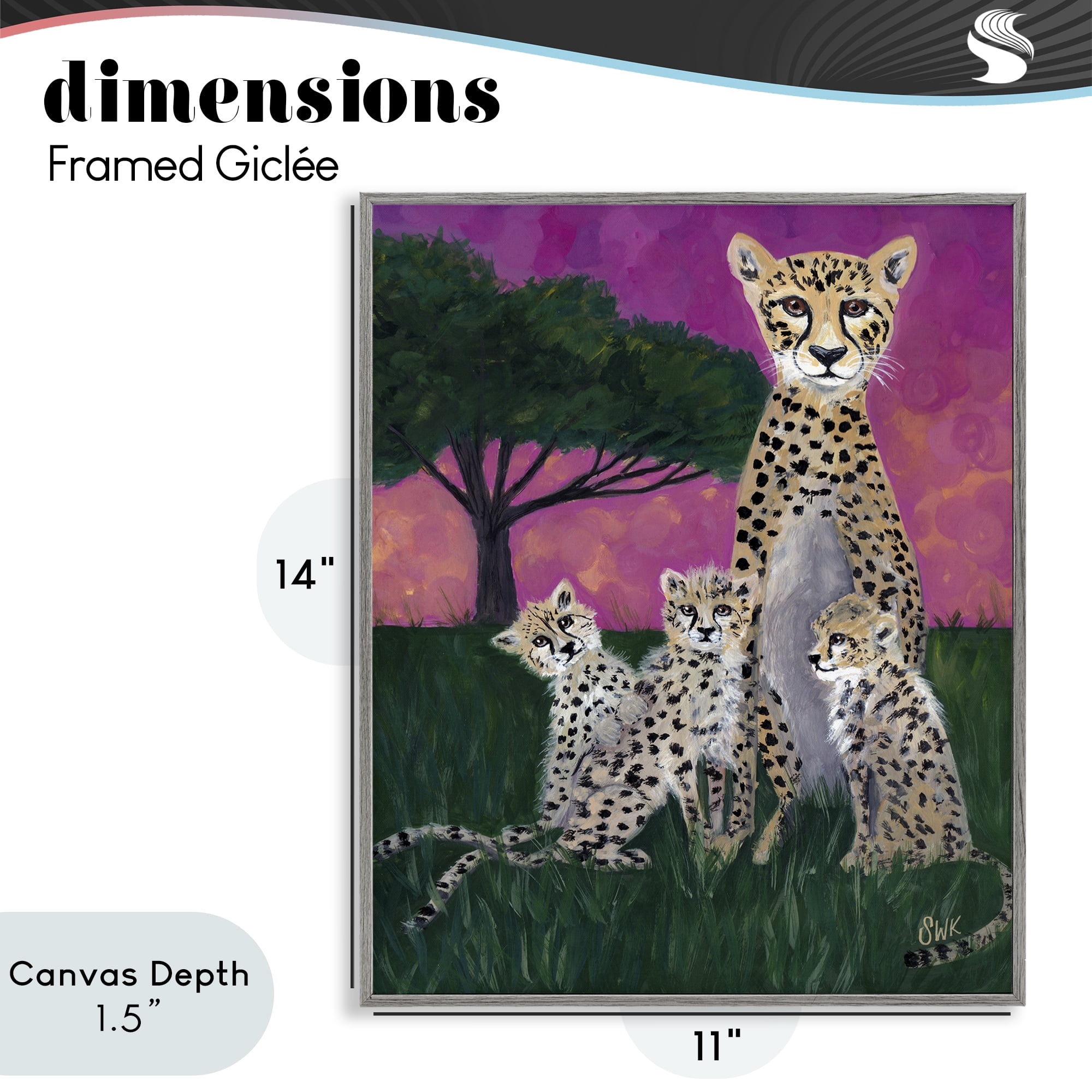 Stupell Industries Mama Cheetah & Her Cubs Gray Framed Giclee Art, design by Sarah Waldron Kimball