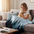 thumbnail image 4 of Forest Turquoise Throw Blanket for Couch, Soft Lightweight Flannel Fleece Blanket, Retro Trees Silhouette Landscape Microfiber Plush All Season Decorative Blankets Gifts for Sofa Bed 50"x60", 4 of 9