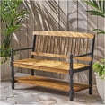 thumbnail image 5 of COSMOS Teak Finish Farmhouse Bench with Storage Shelf, Solid Acacia Wood Entryway Seating, 5 of 10
