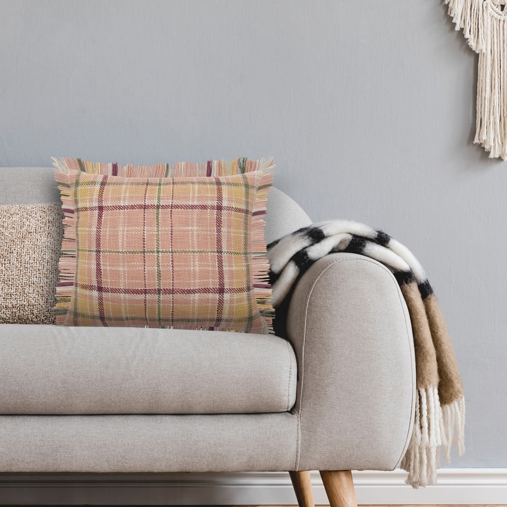 Ox Bay 20" x 20" Pink/ Yellow Tartan/Plaid Organic Cotton Pillow Cover