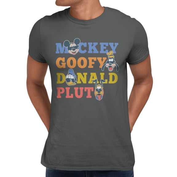 Disney Mickey Mouse Goofy Donald Pluto Family Men's T Shirt (Charcoal, S-XXXL)