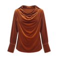 thumbnail image 4 of VISALY Elegant Cowl Neck Long Sleeve Shirts for Women Dressy Casual Blouses Smocked Tops Work Blouses Work Shirts Business Casual Basic Tee Tshirts Tunic Pullover Sweatshirts Fall Fitted Tops Gold Xl, 4 of 5
