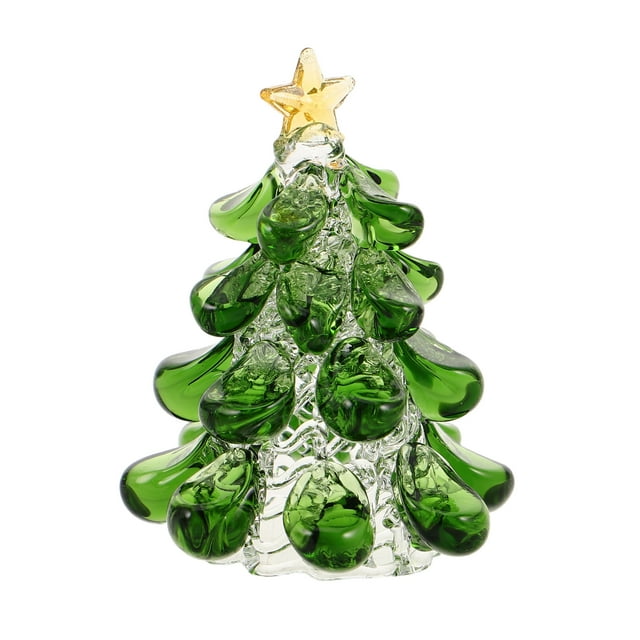 Mini figuras de árboles de Navidad verdes, pisapapeles de cristal con forma de árbol de Navidad y estrella en la punta, decoración navideña de mesa.
