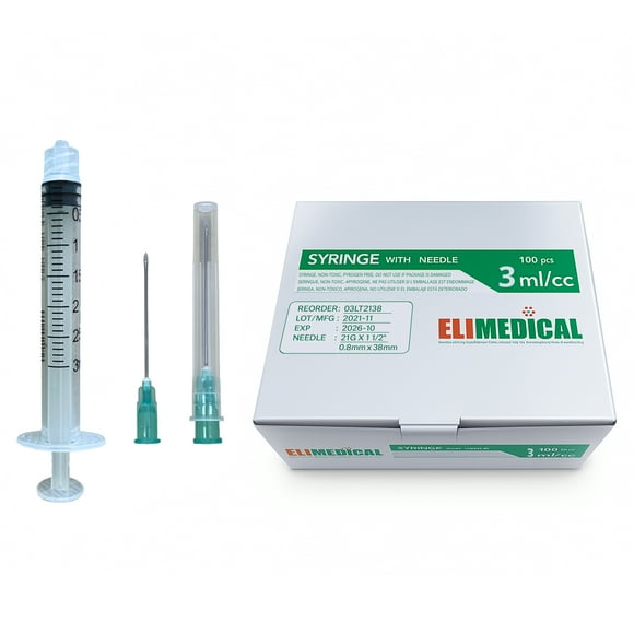 3cc 21G x 1 1/2" Elimedical Veterinary Syringe Luer Lock, 100pcs/box 03LT2138